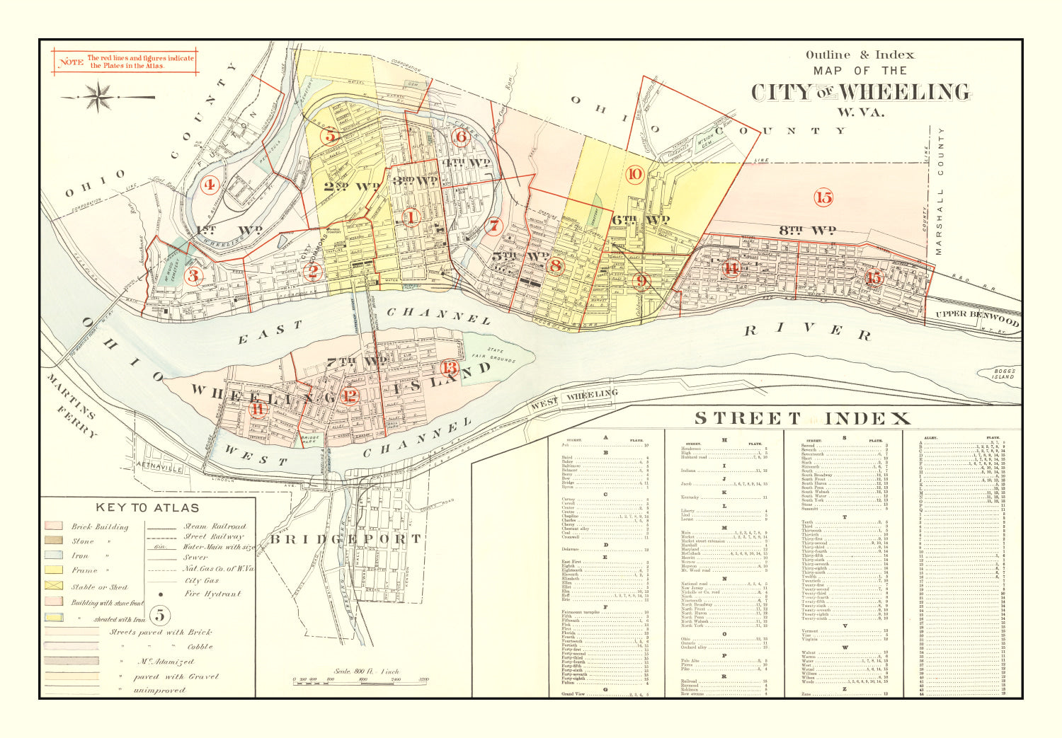 Vintage Map of Wheeling, West Virginia 1901