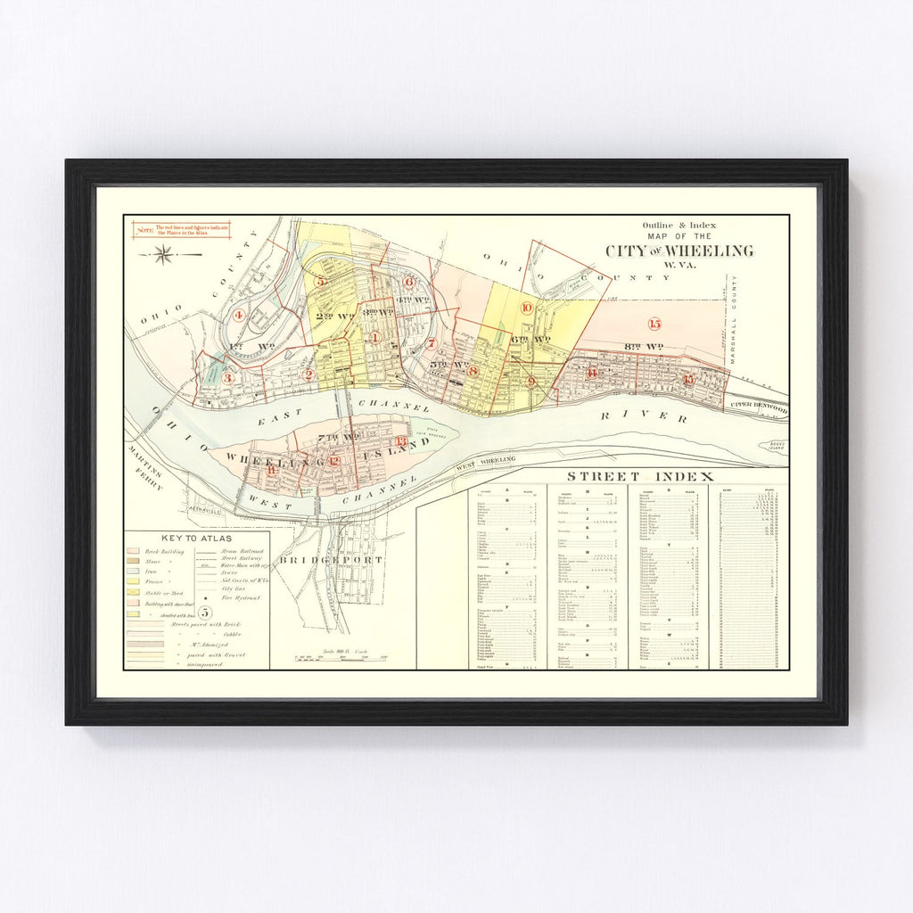 Vintage Map of Wheeling, West Virginia 1901