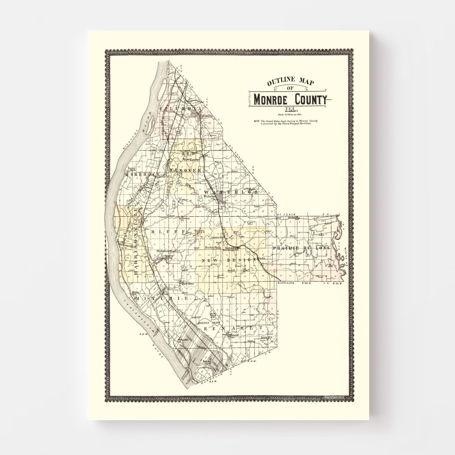 Vintage Map of Monroe County, Illinois 1901