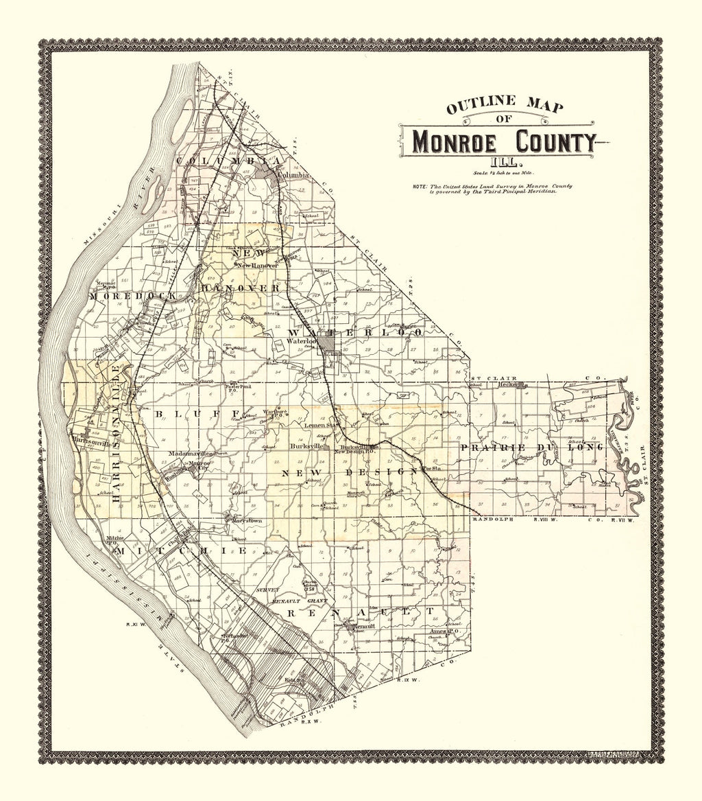 Vintage Map of Monroe County, Illinois 1901