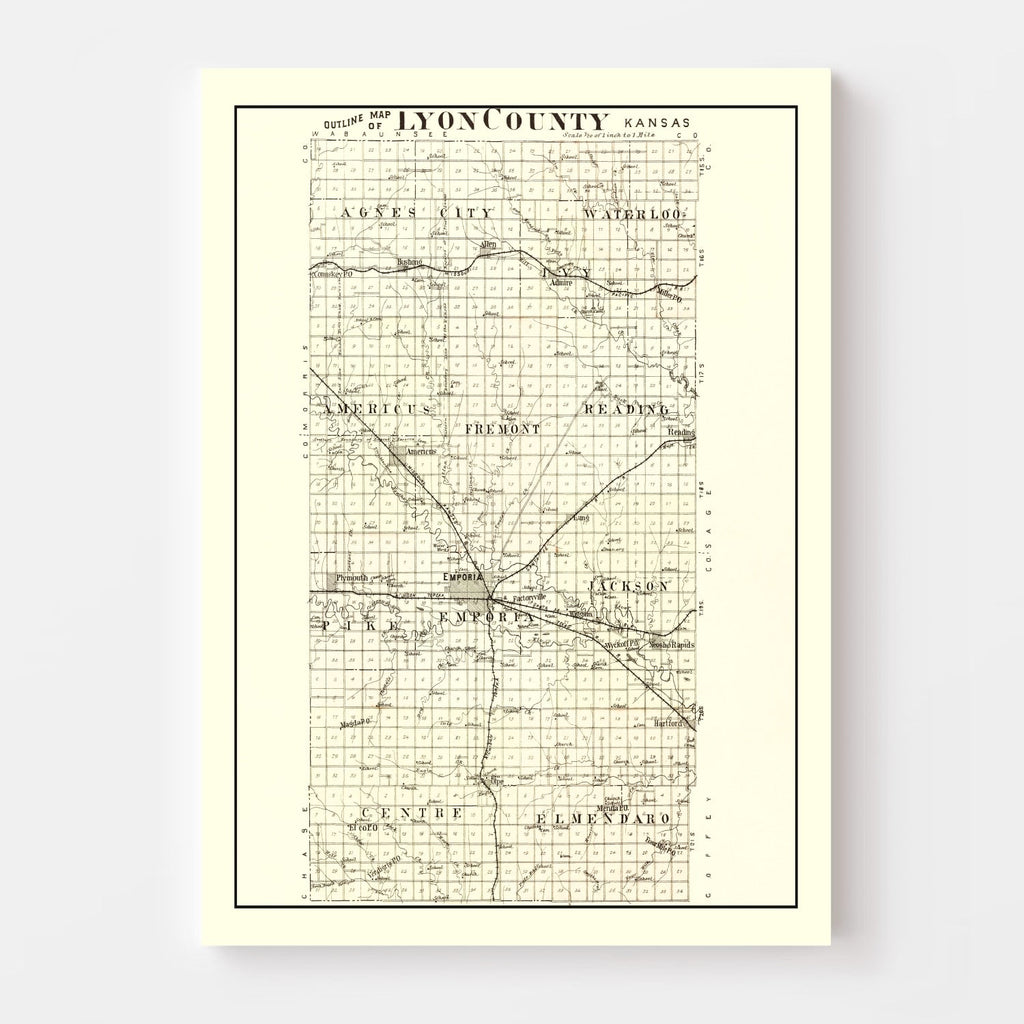Vintage Map of Lyon County, Kansas 1901
