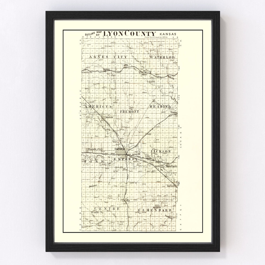 Vintage Map of Lyon County, Kansas 1901