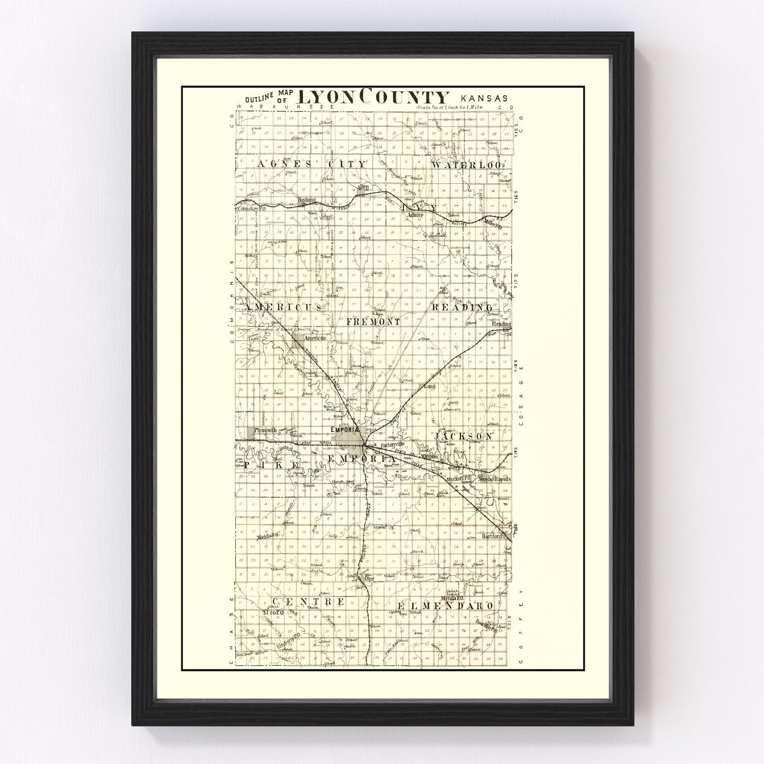Vintage Map of Lyon County, Kansas 1901