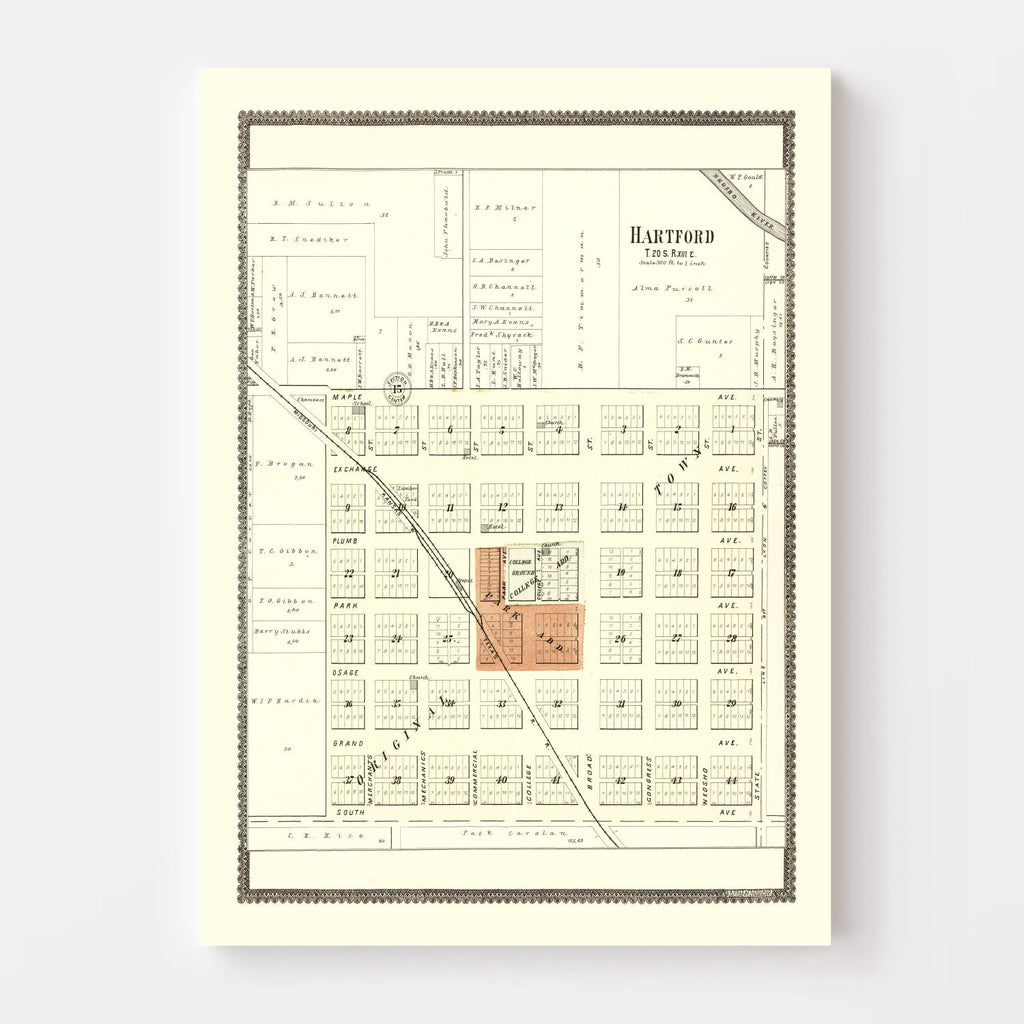 Vintage Map of Hartford, Kansas 1901