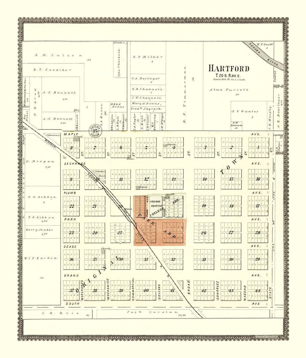 Vintage Map of Hartford, Kansas 1901