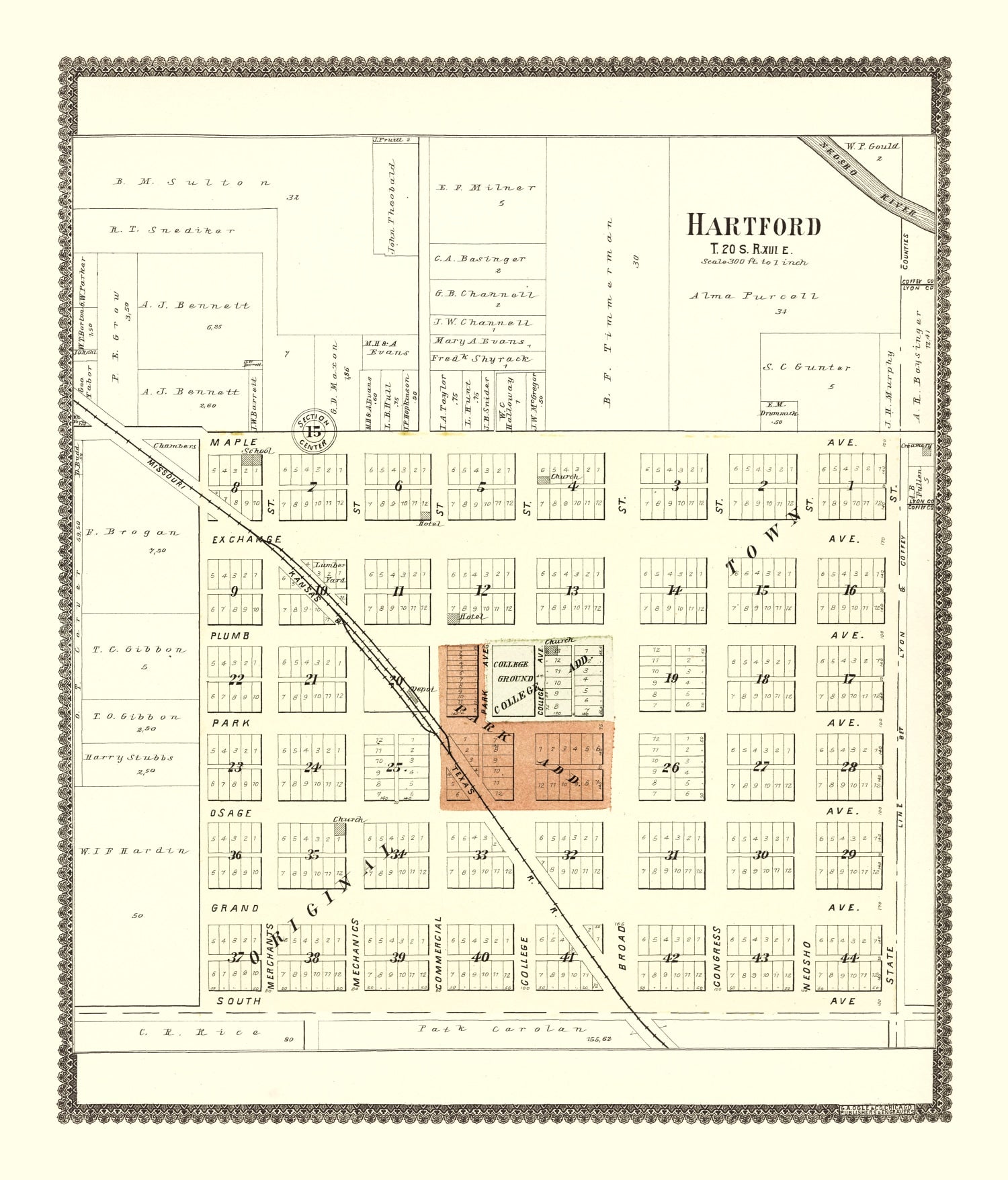 Vintage Map of Hartford, Kansas 1901