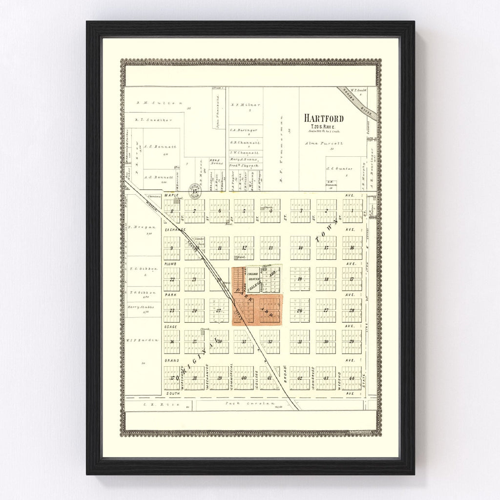 Vintage Map of Hartford, Kansas 1901