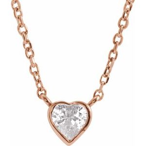 14K Rose Natural White Sapphire Bezel-Set 16-18" Necklace