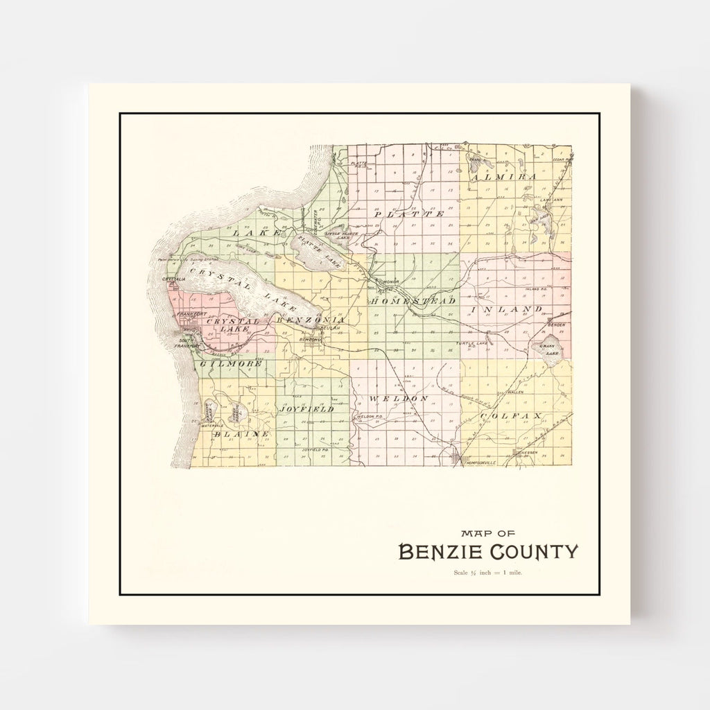 Vintage Map of Benzie County, Michigan 1901