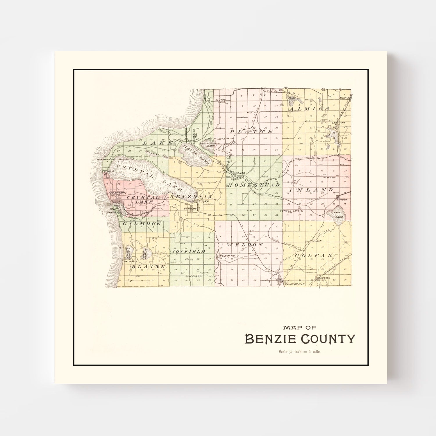 Vintage Map of Benzie County, Michigan 1901