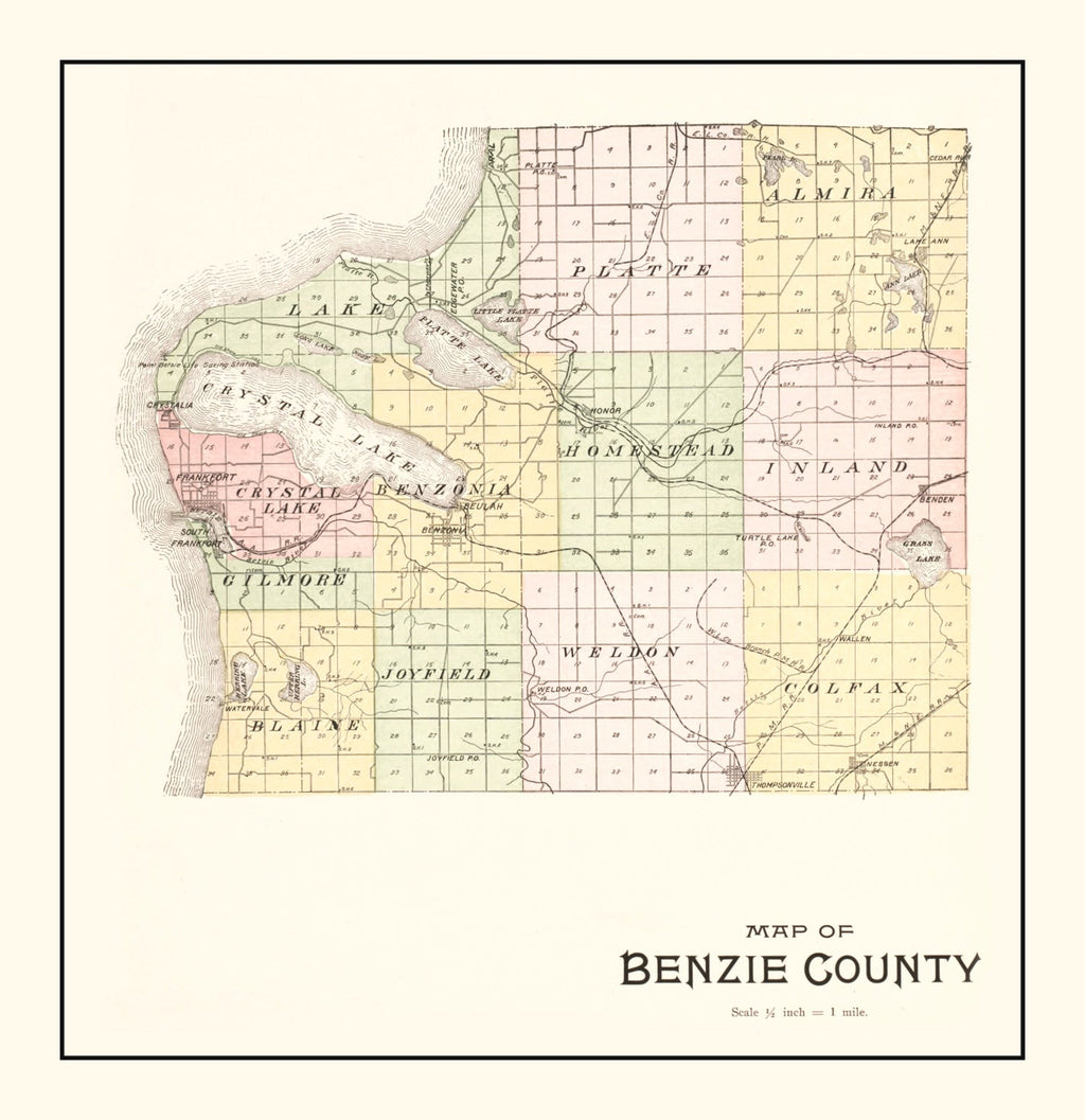 Vintage Map of Benzie County, Michigan 1901