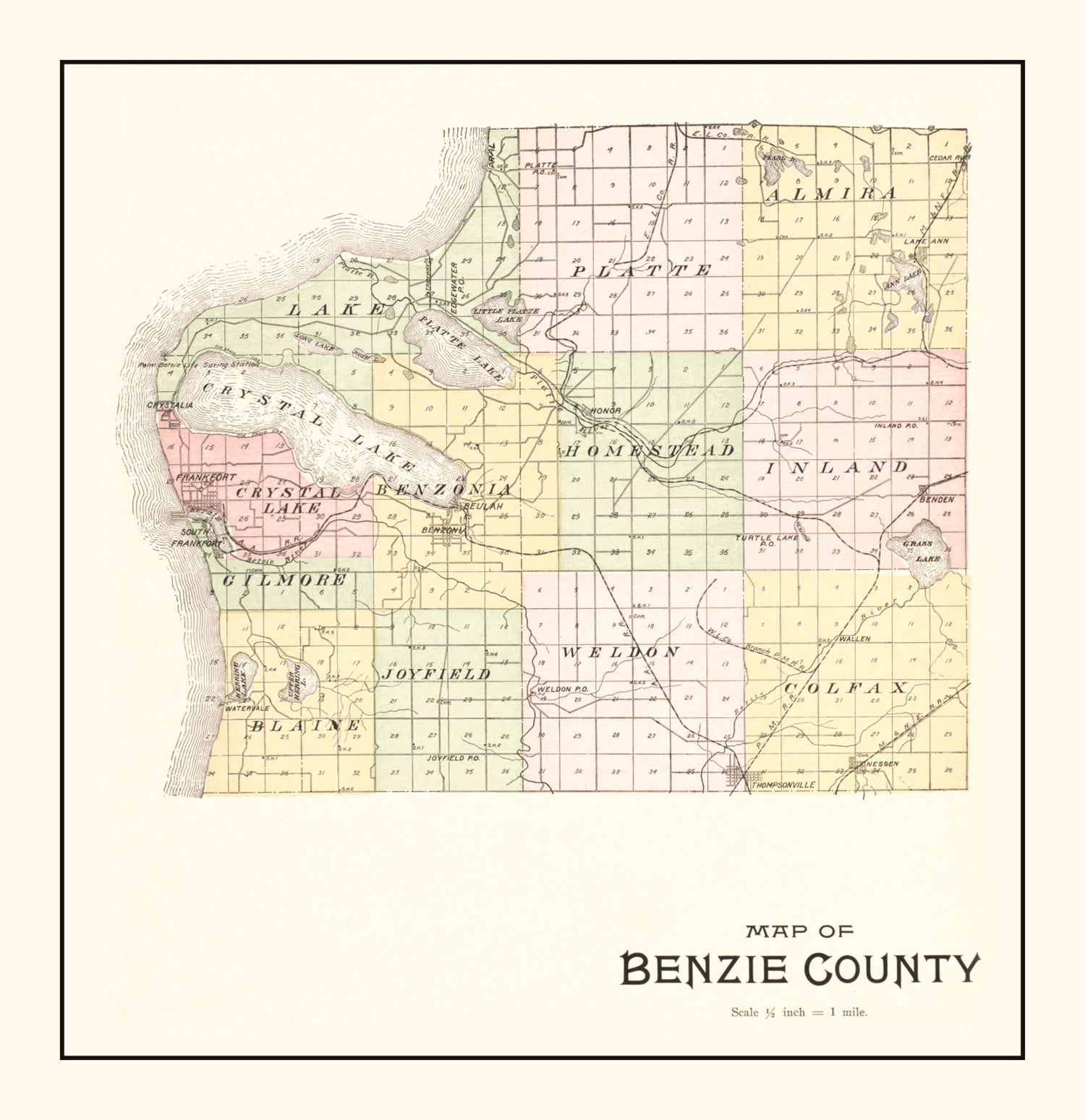 Vintage Map of Benzie County, Michigan 1901