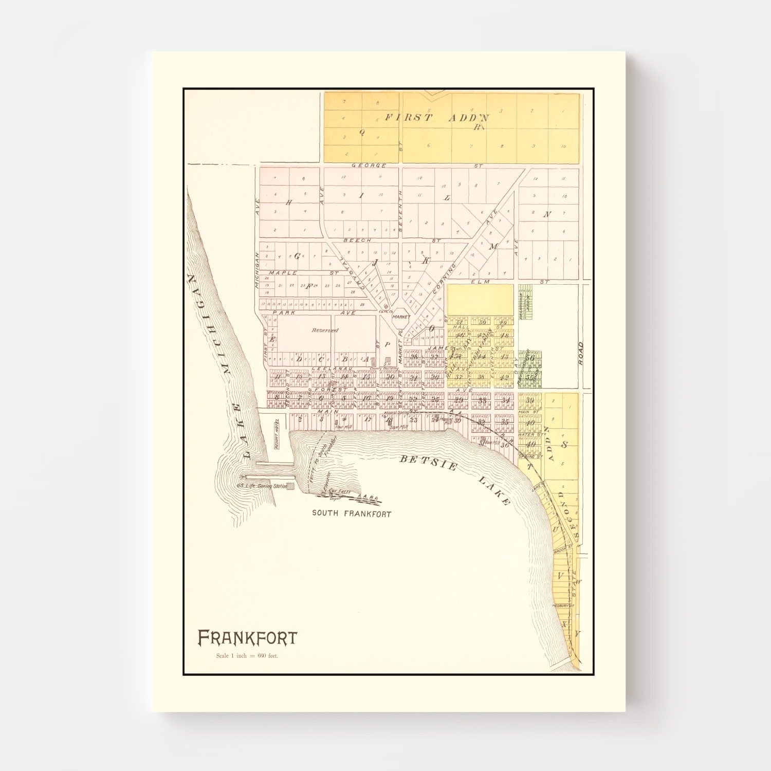 Vintage Map of Frankfort, Michigan 1901