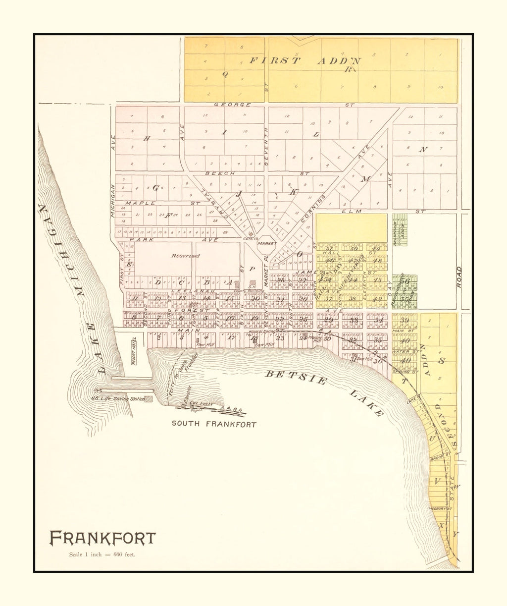 Vintage Map of Frankfort, Michigan 1901