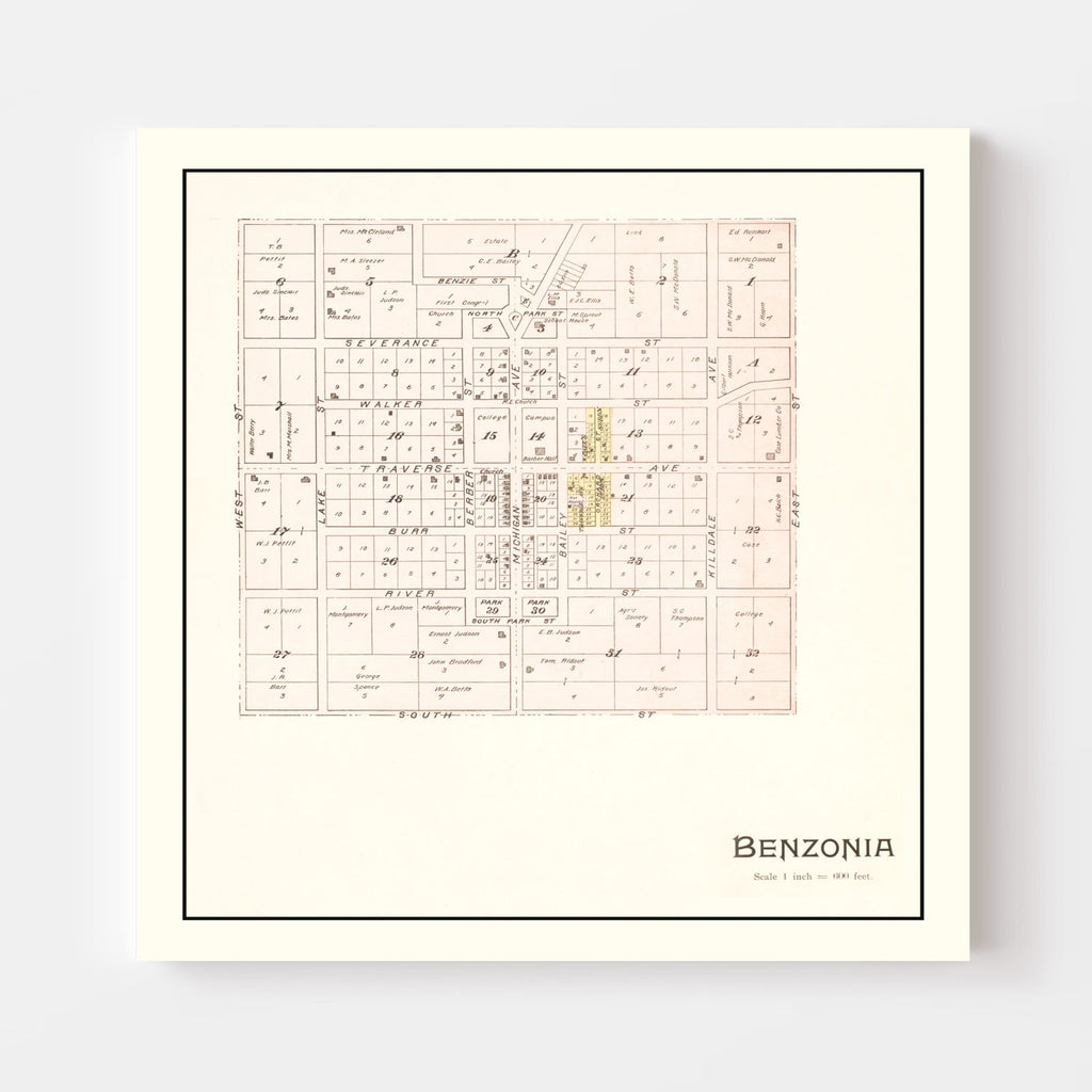 Vintage Map of Benzonia, Michigan 1901