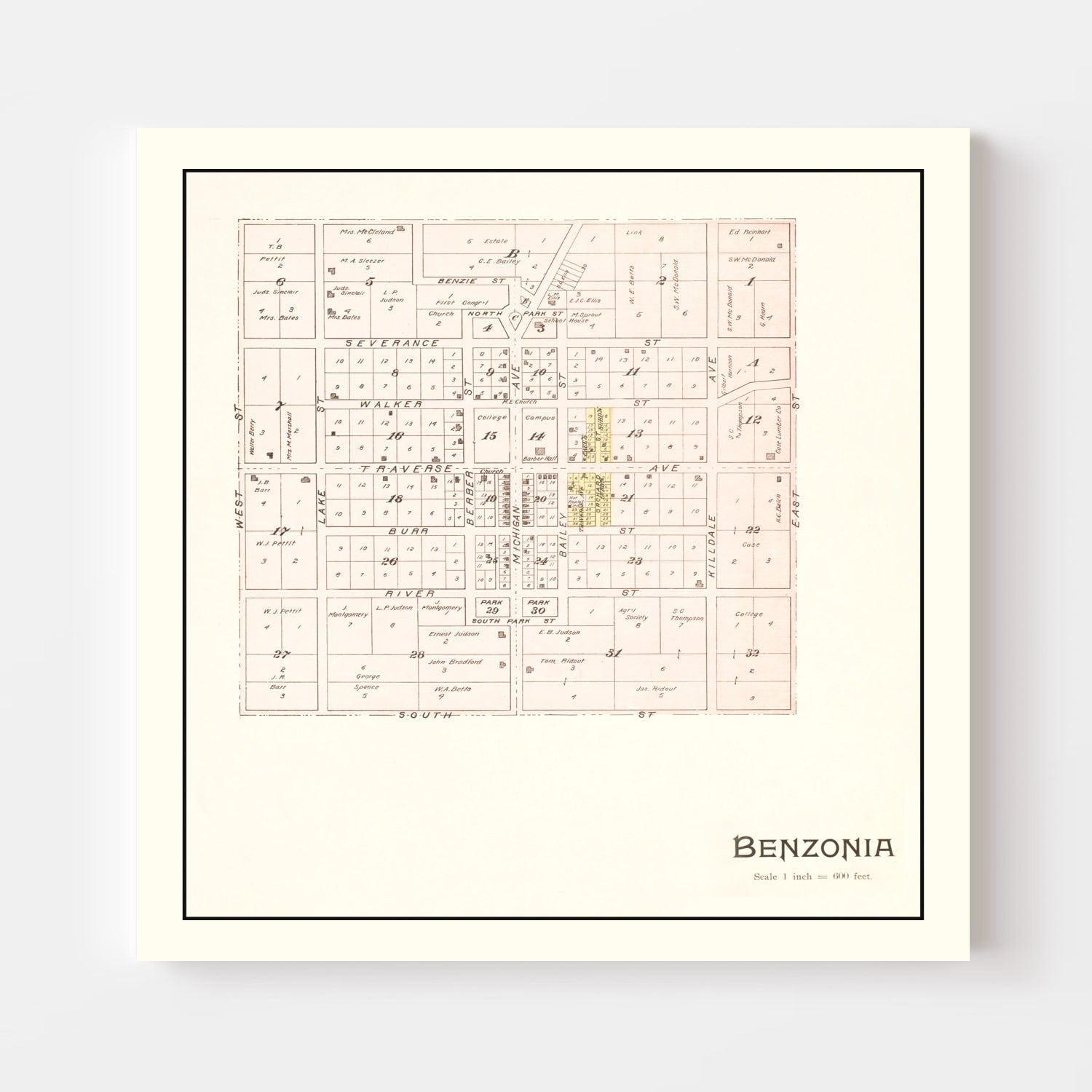 Vintage Map of Benzonia, Michigan 1901