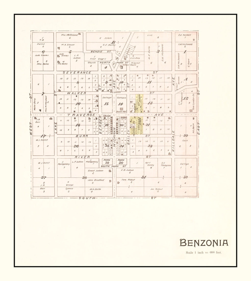 Vintage Map of Benzonia, Michigan 1901