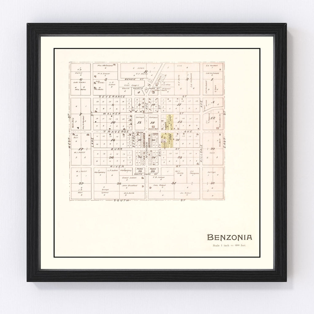 Vintage Map of Benzonia, Michigan 1901