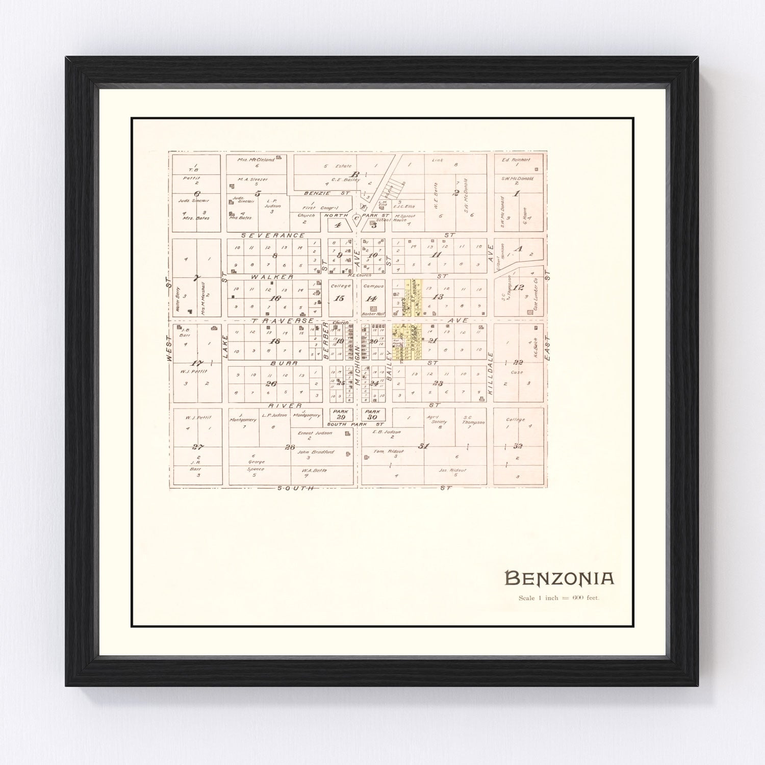 Vintage Map of Benzonia, Michigan 1901