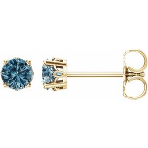 Sterling Silver Natural Blue Zircon Scroll Setting® Stud Earrings