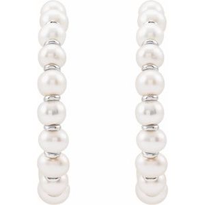 14K White Gold Cultured White Freshwater Pearl 30.3 mm Hoop Earrings