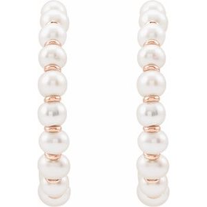 14K Rose Gold Cultured White Freshwater Pearl 30.3 mm Hoop Earrings