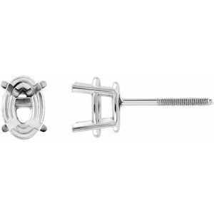 10K White Gold 6x4 mm Oval 4-Prong Lightweight Earring Mounting