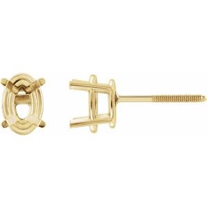 18K Yellow Gold 6x4 mm Oval 4-Prong Lightweight Earring Mounting