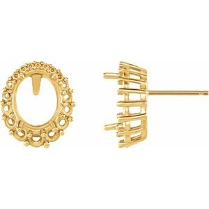 14K Yellow Gold 9x7 mm Oval Graduated Halo-Style Earring Mounting