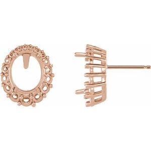 14K Rose Gold 10x8 mm Oval Graduated Halo-Style Earring Mounting