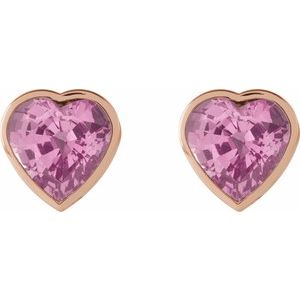 14K Rose Gold Natural Pink Sapphire Stud Earrings – image 2