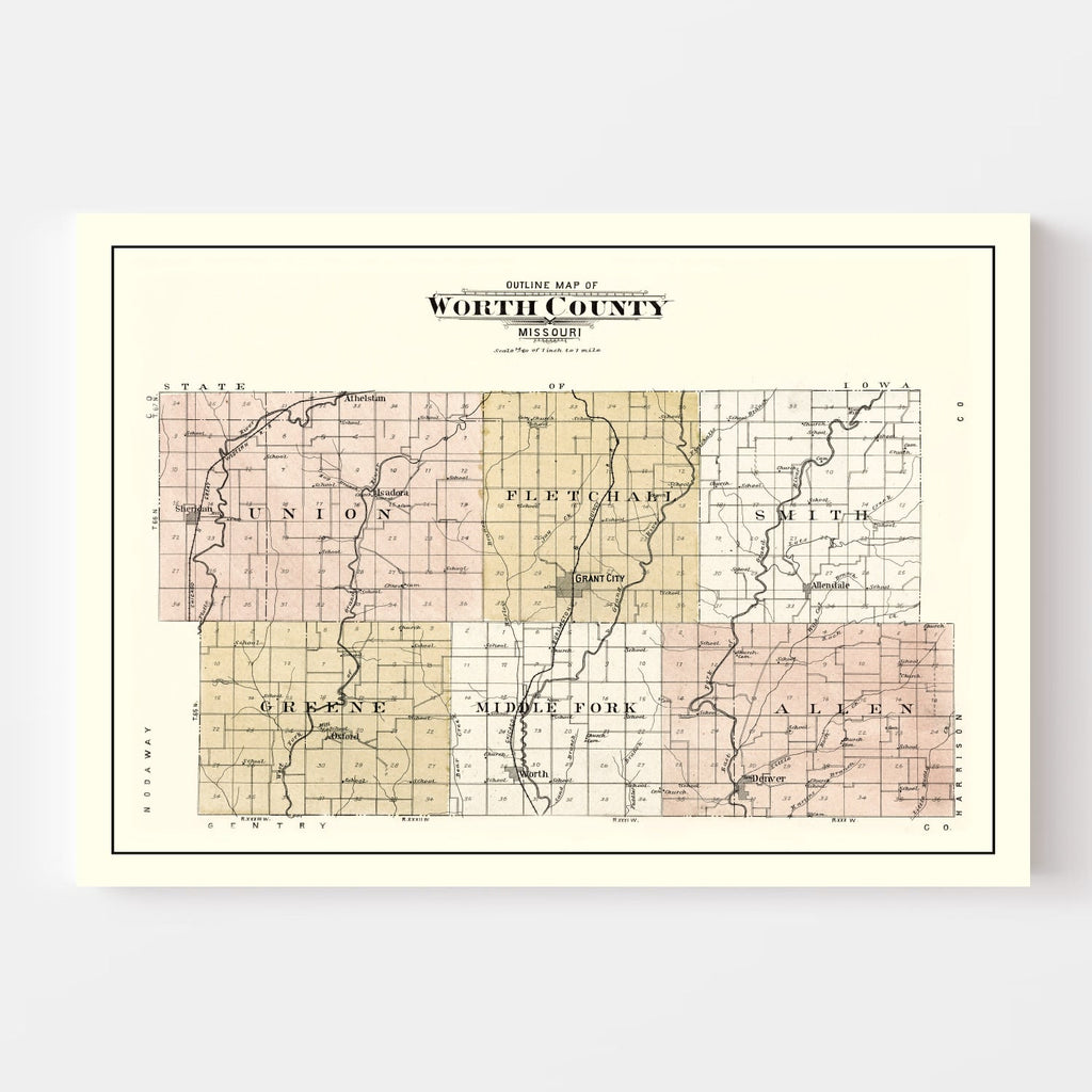 Vintage Map of Worth County, Missouri 1902