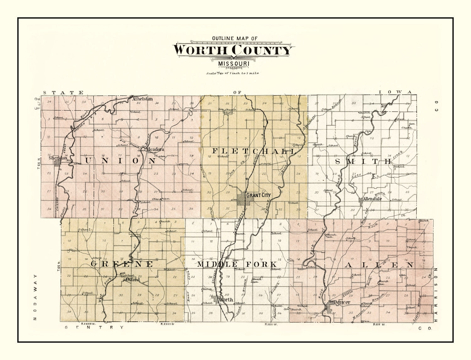 Vintage Map of Worth County, Missouri 1902