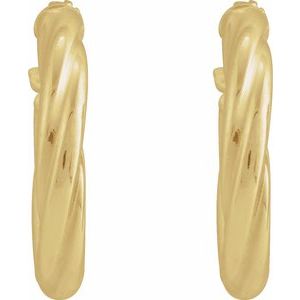 14K Yellow Twisted Tube 15 mm Hoop Earrings