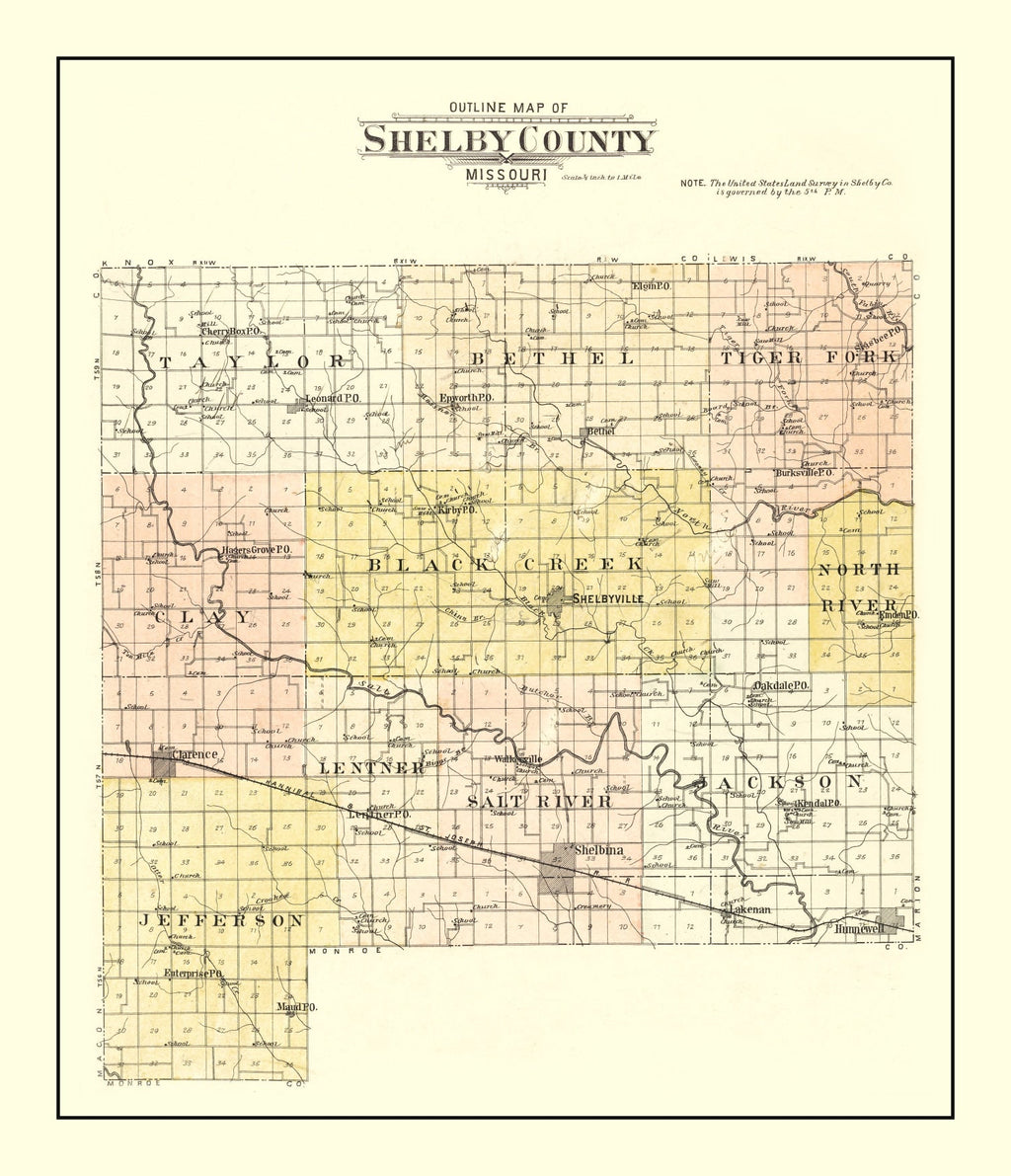 Vintage Map of Shelby County, Missouri 1902