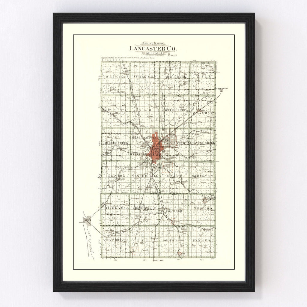 Vintage Map of Lancaster County, Nebraska 1903