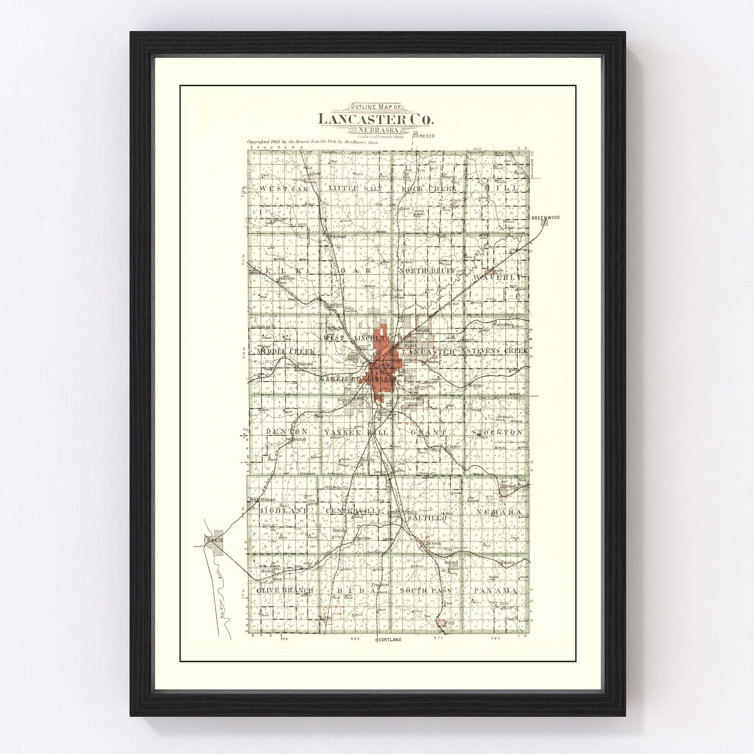 Vintage Map of Lancaster County, Nebraska 1903