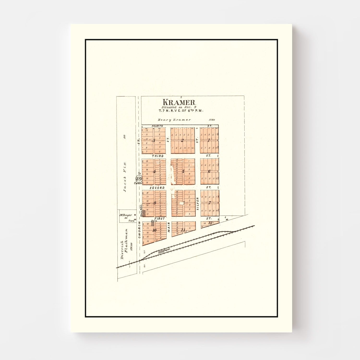 Vintage Map of Kramer, Nebraska 1903