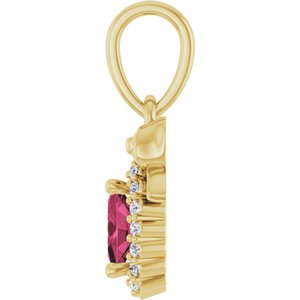 14K Yellow Gold Natural Rhodolite Garnet & .04 CTW Natural Diamond Bow Pendant