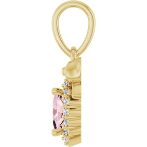 14K Yellow Gold Natural Pink Morganite & .04 CTW Natural Diamond Bow Pendant