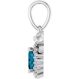Platinum Natural London Blue Topaz & .04 CTW Natural Diamond Bow Pendant