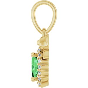 14K Yellow Gold Natural Tsavorite Garnet & .04 CTW Natural Diamond Bow Pendant