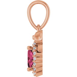 14K Rose Gold Natural Rhodolite Garnet & .04 CTW Natural Diamond Bow Pendant