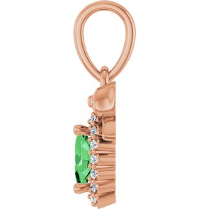 14K Rose Gold Natural Tsavorite Garnet & .04 CTW Natural Diamond Bow Pendant