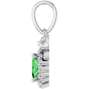 Platinum Natural Tsavorite Garnet & .04 CTW Natural Diamond Bow Pendant