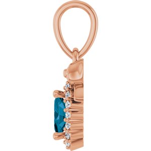 14K Rose Gold Natural London Blue Topaz & .04 CTW Natural Diamond Bow Pendant