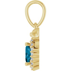 14K Yellow Gold Natural London Blue Topaz & .04 CTW Natural Diamond Bow Pendant