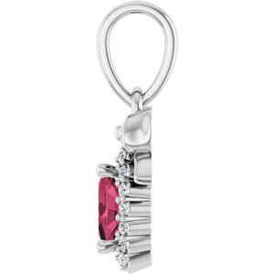 Sterling Silver Natural Rhodolite Garnet & .04 CTW Natural Diamond Bow Pendant