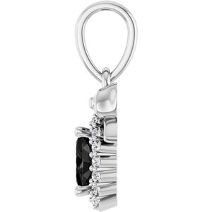 Sterling Silver Natural Black Onyx & .04 CTW Natural Diamond Bow Pendant