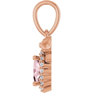 14K Rose Gold Natural Pink Morganite & .04 CTW Natural Diamond Bow Pendant